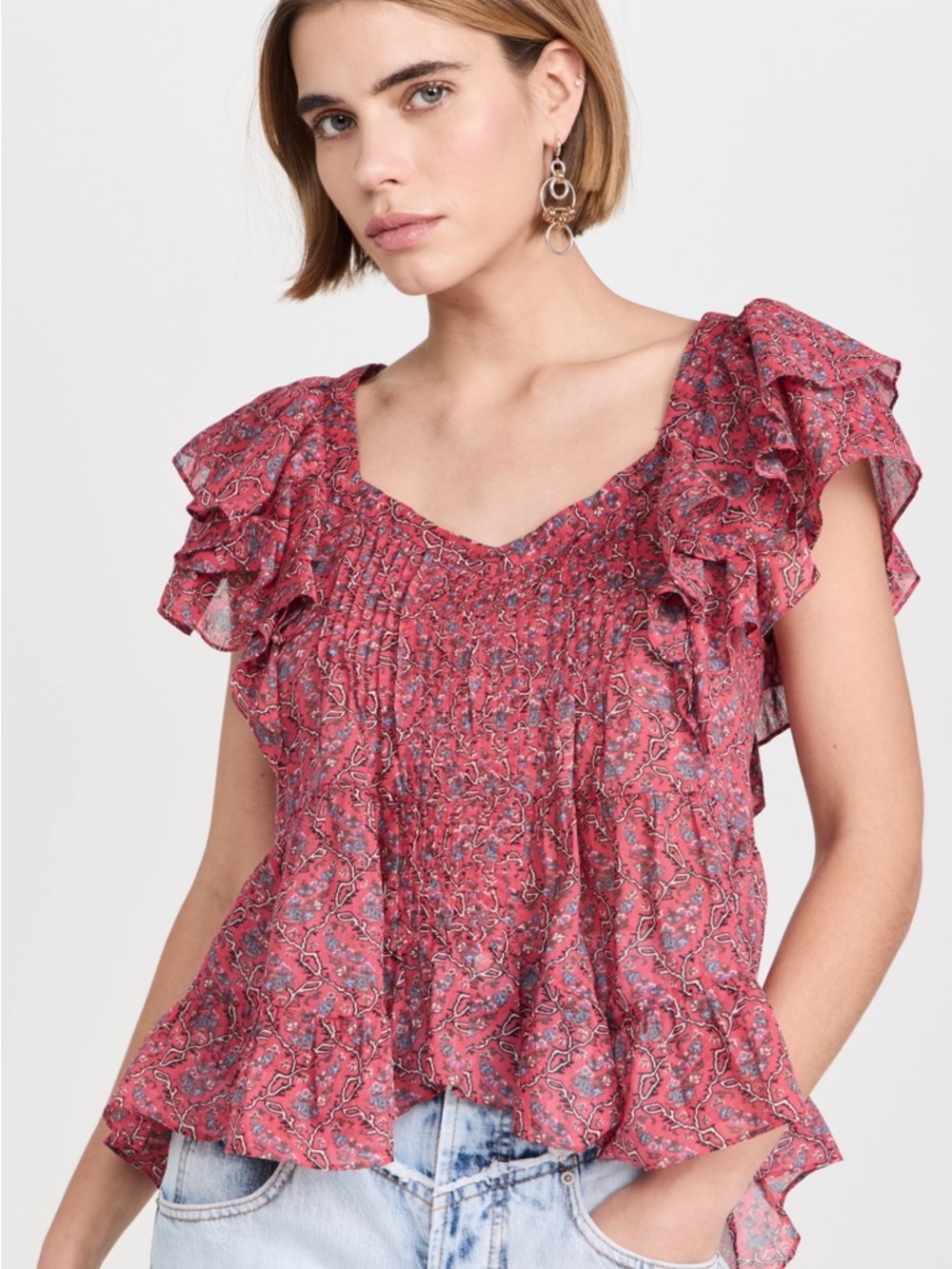 BNWT Isabel Marant Pink Paisley Ruffle Sleeve Blouse